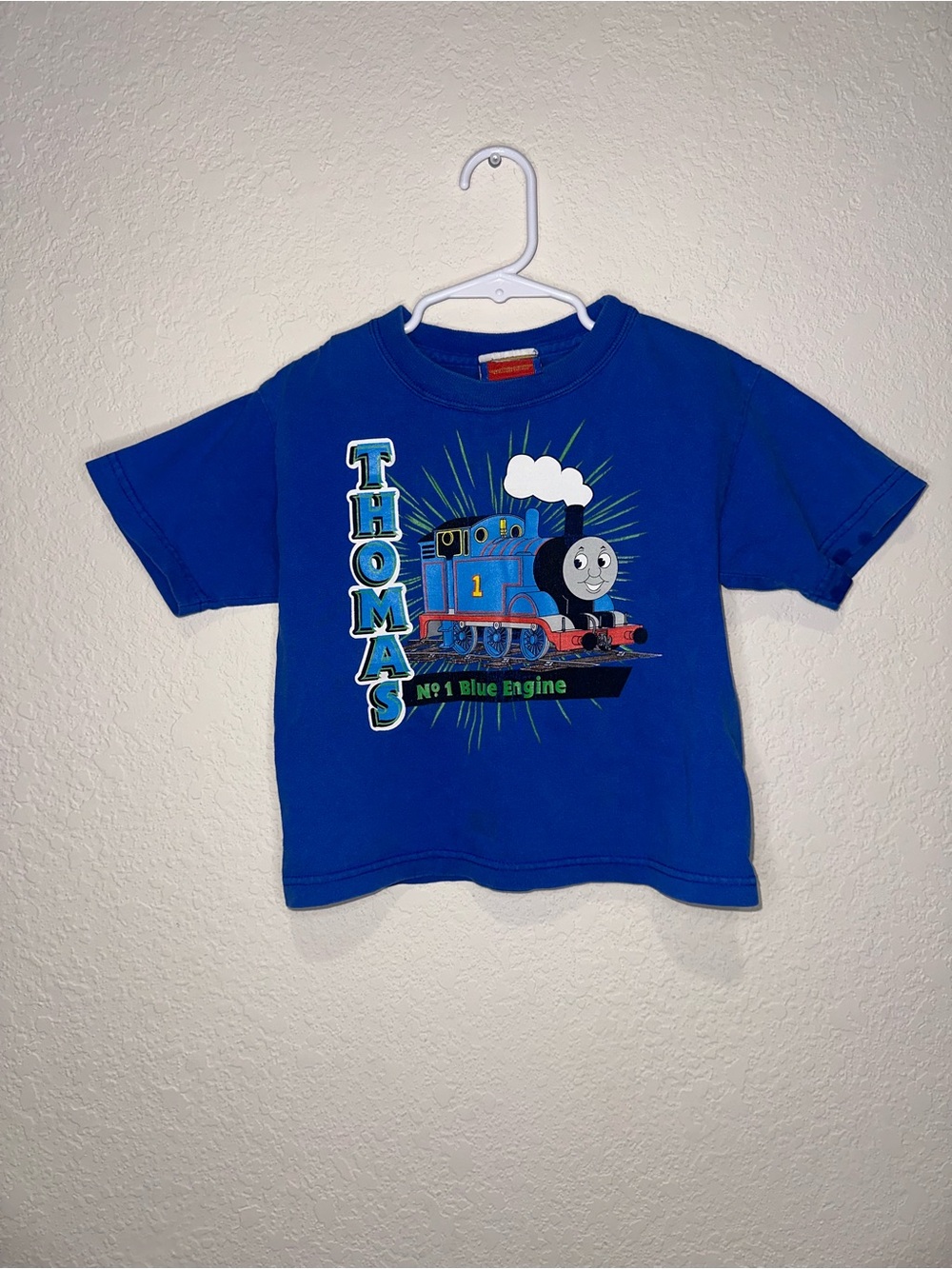 Y2K 2003 Thomas the Tank Engine Blue Kids Graphic Tee Size 4T 100% Cotton